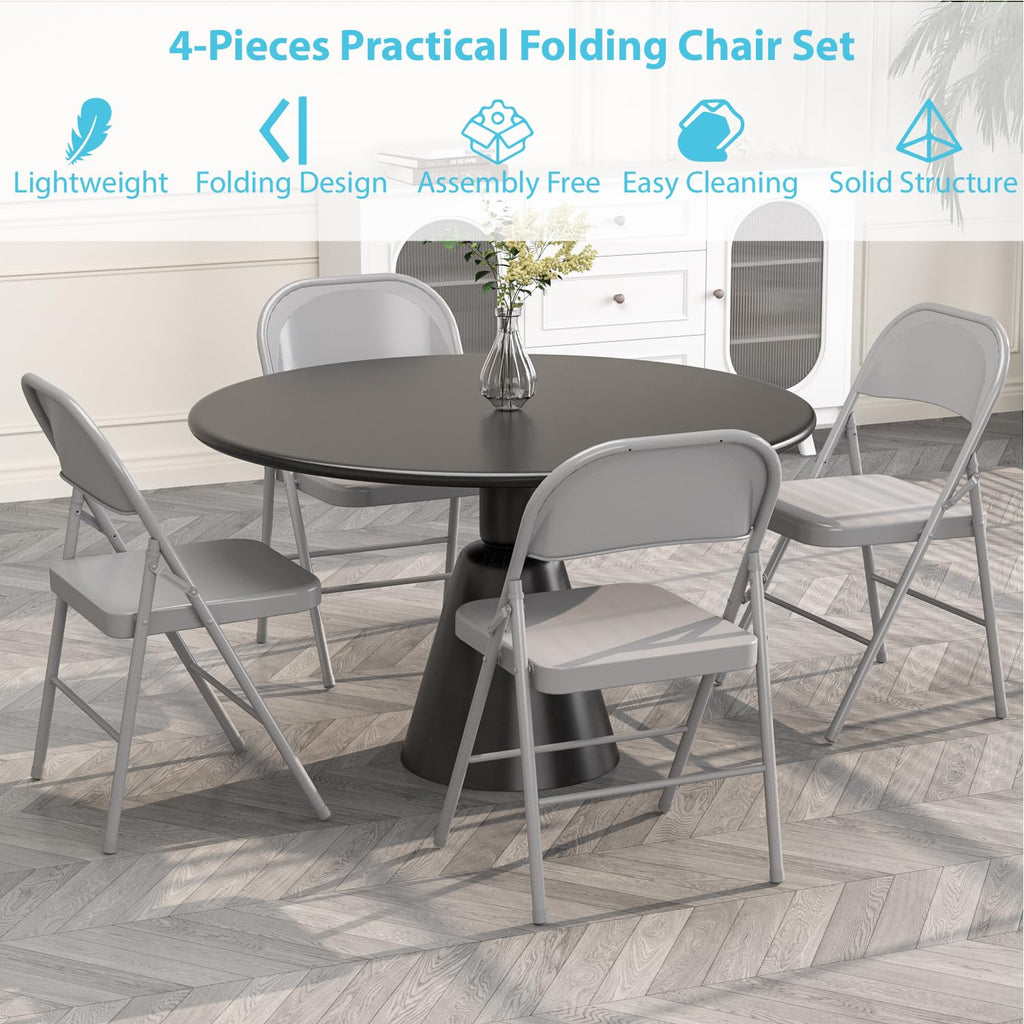 Metal Folding Chairs Steel Frame with Double Hinged Kitchen Dinning Wedding Patio and Garden, No Assembly, Set of 4
