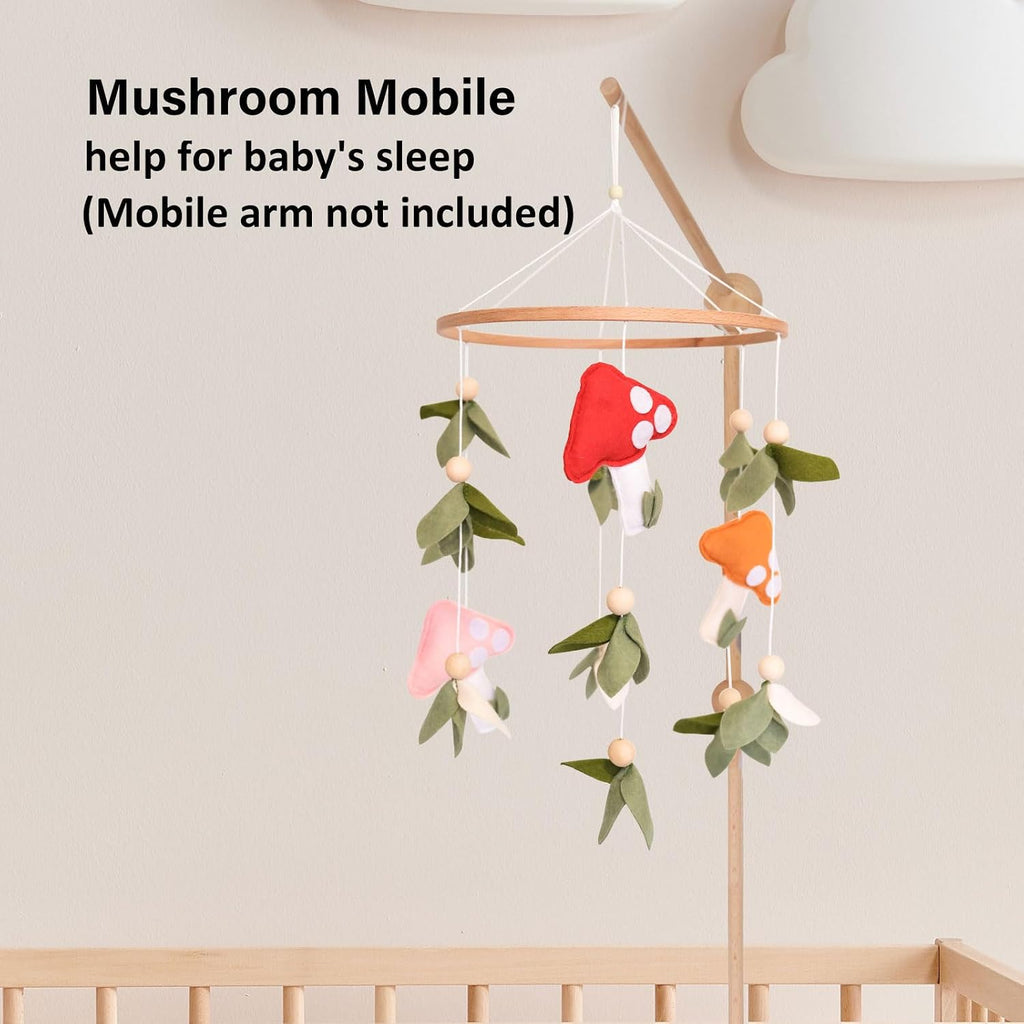 Mushroom Baby Mobile, Green Leaf Mobile for Crib, Crib Mobile for Boys Girls, Forest Nursery Mobile for Bassinet