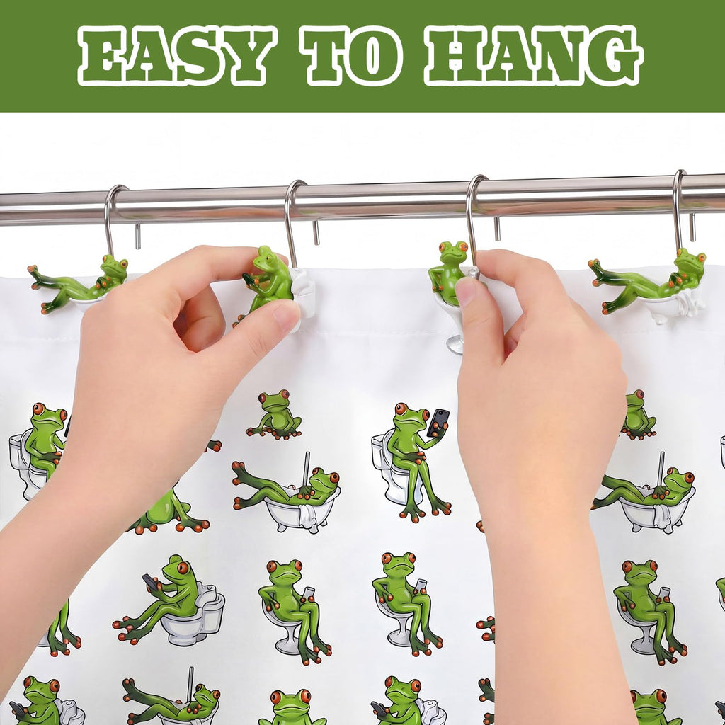 12 Pcs Frog Shower Curtain Rings, Green Cute Stainless Steel