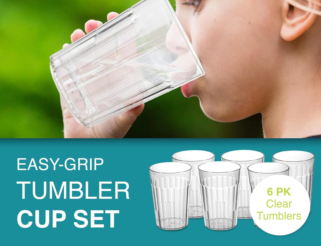 Arrow 10 oz Clear Plastic Tumblers - 6 pk - Break-Resistant Drinking Glasses Use - Dishwasher Safe - BPA Free - Made