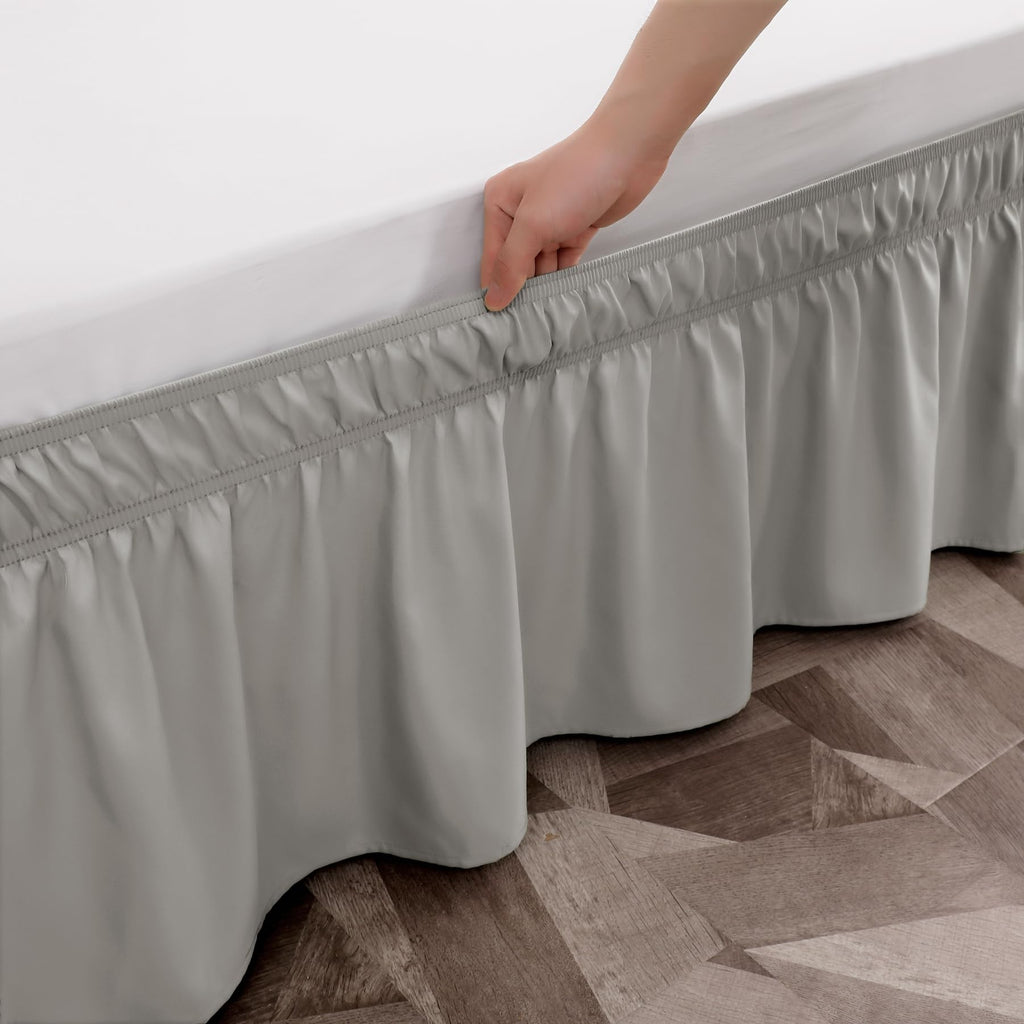 Gray Bed Skirt for Queen Size Bed, 21 Inch Tailored Drop, Fitted with Elastic Belt, Convenient to Use Without Lift