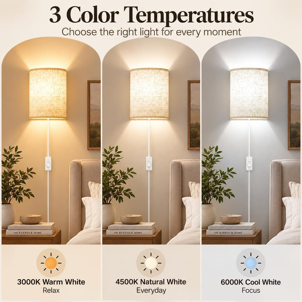 Plug in Wall Sconces Set of Two Wall Lights with On/Off Switch