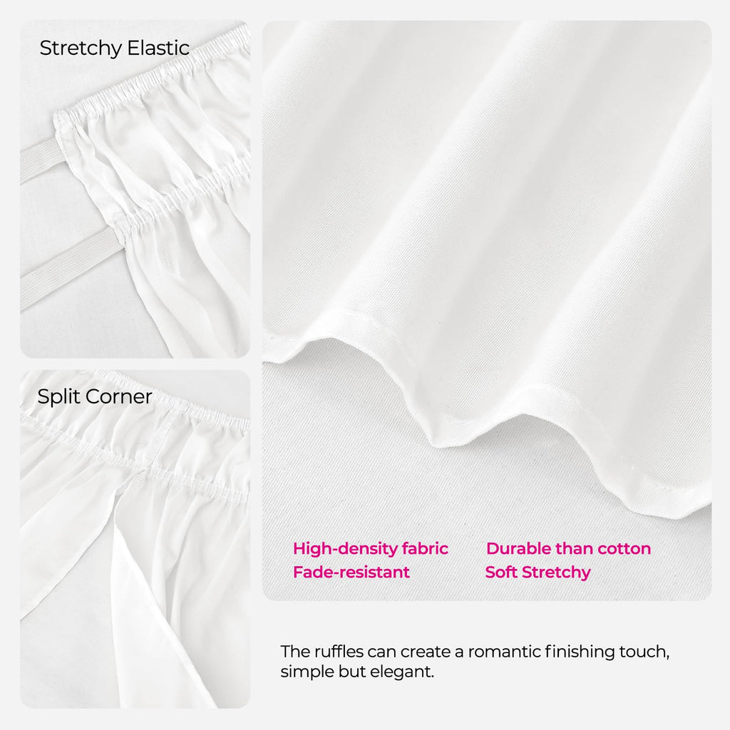 Full Bed Skirt 15 Inch Drop, Elastic Wrap Around with Split Corners