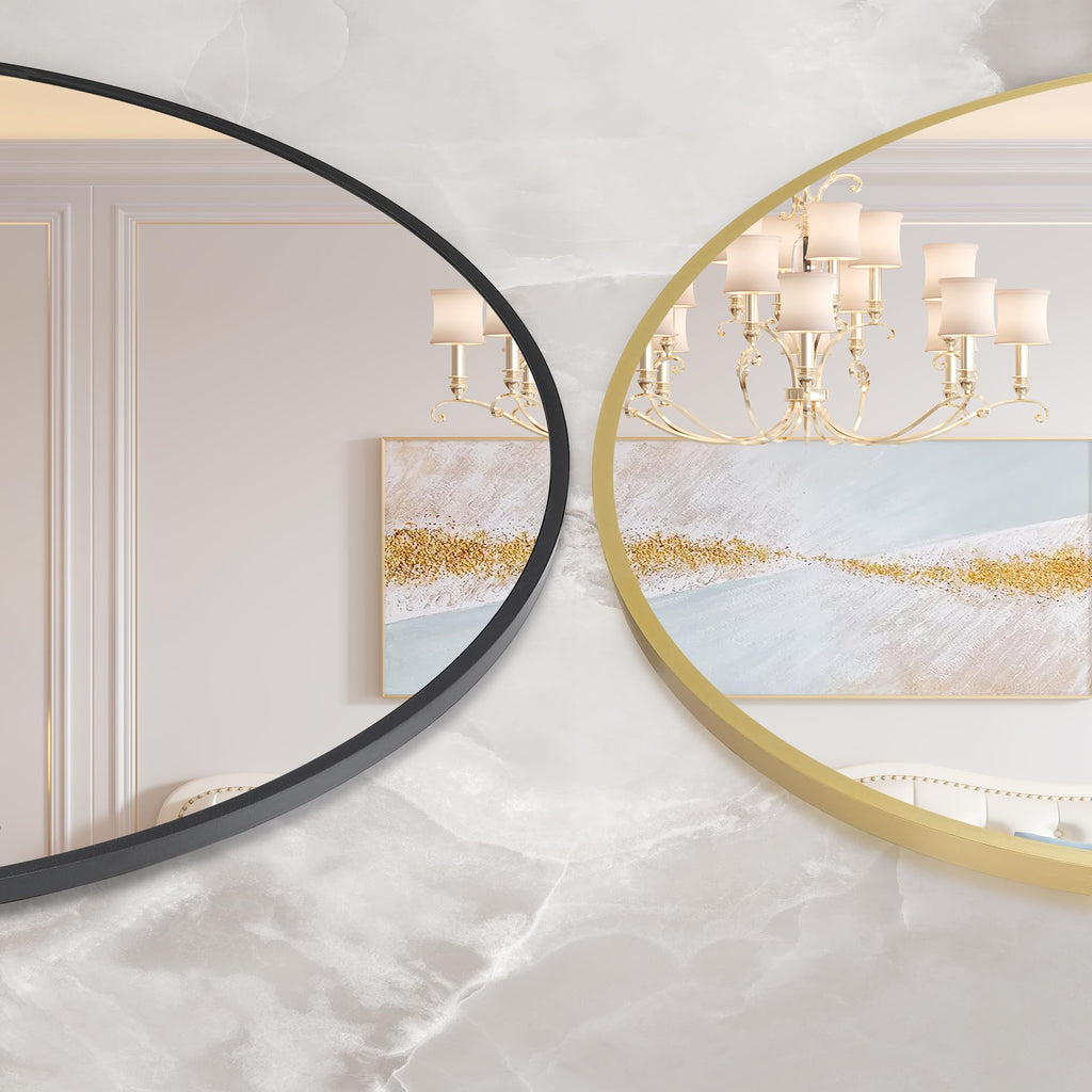 20 Inch Black Round Wall Mirror, Circle Mirror Metal Frame, Vanity, Entryway, Bedroom, Living Room, Wall Mounted