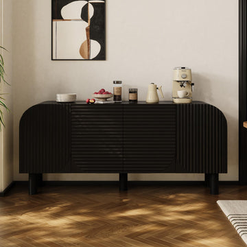 71" Curved Sideboard Cabinet with Storage, 4-Door Buffet Credenza, Black