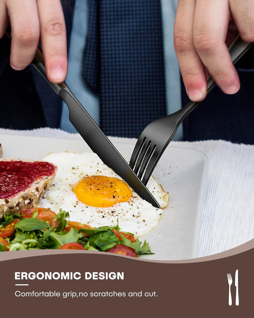 30 Pieces Black Silverware Set for 6, Heavy Duty Black Stainless Steel Flatware Set Include Knives Forks Spoons Set