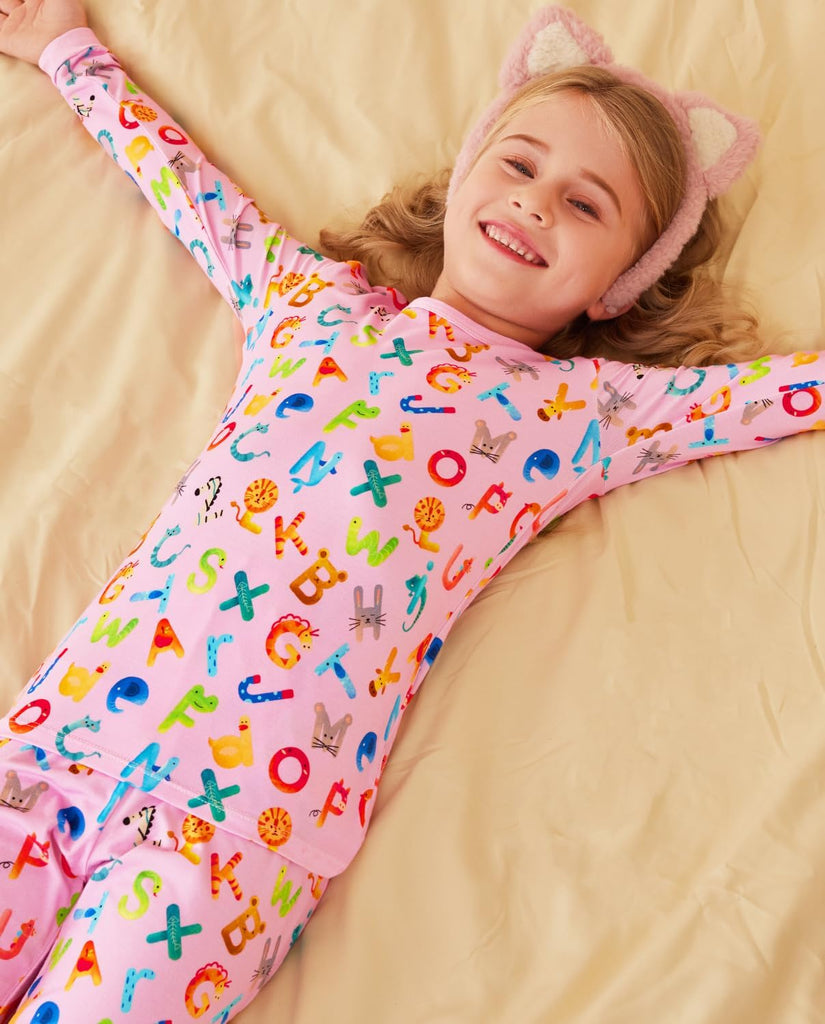 Bamboo Viscose Toddler Girls Kids Pajama Sets - Snug fit Long-Sleeve Softness Sleepwear Pjs 2pcs Jammies
