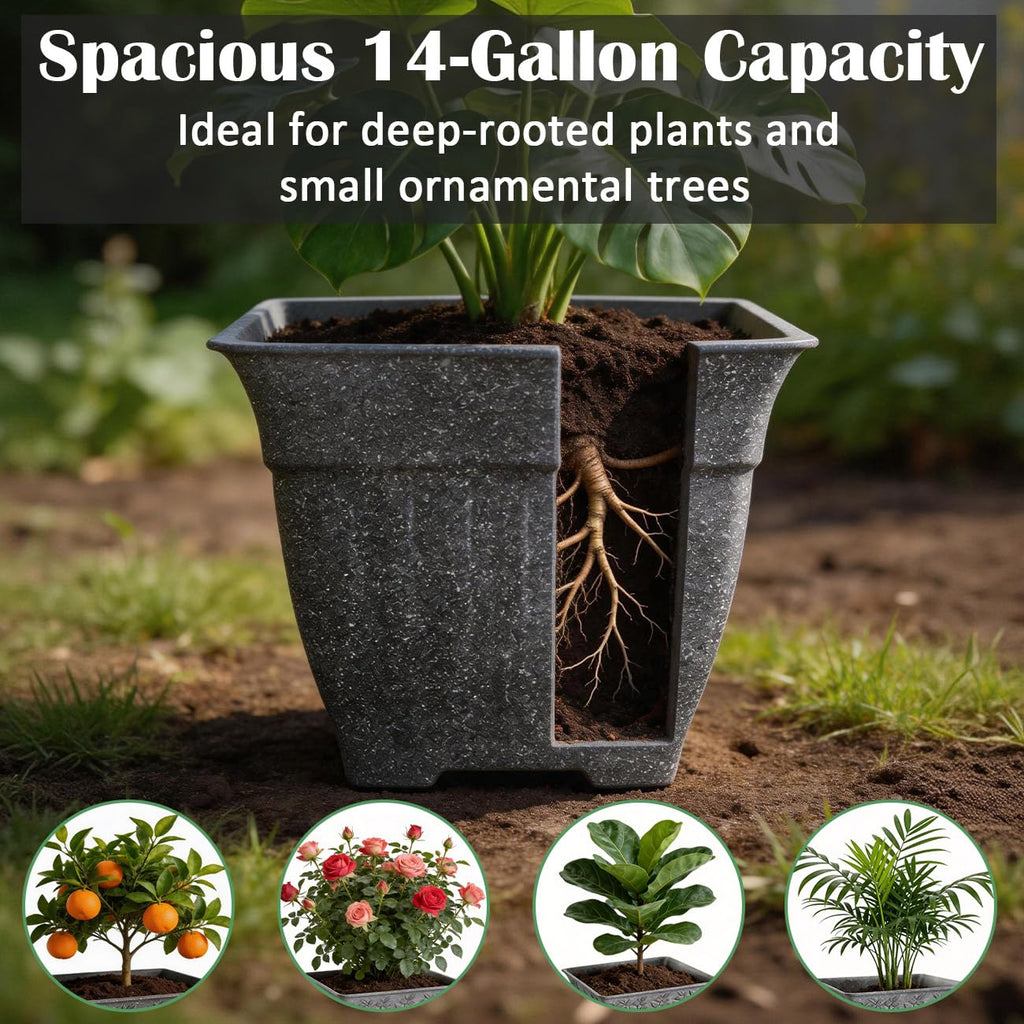 4-Pack 18 Inch Large Outdoor Planters, Stone-Like Finish, Gray