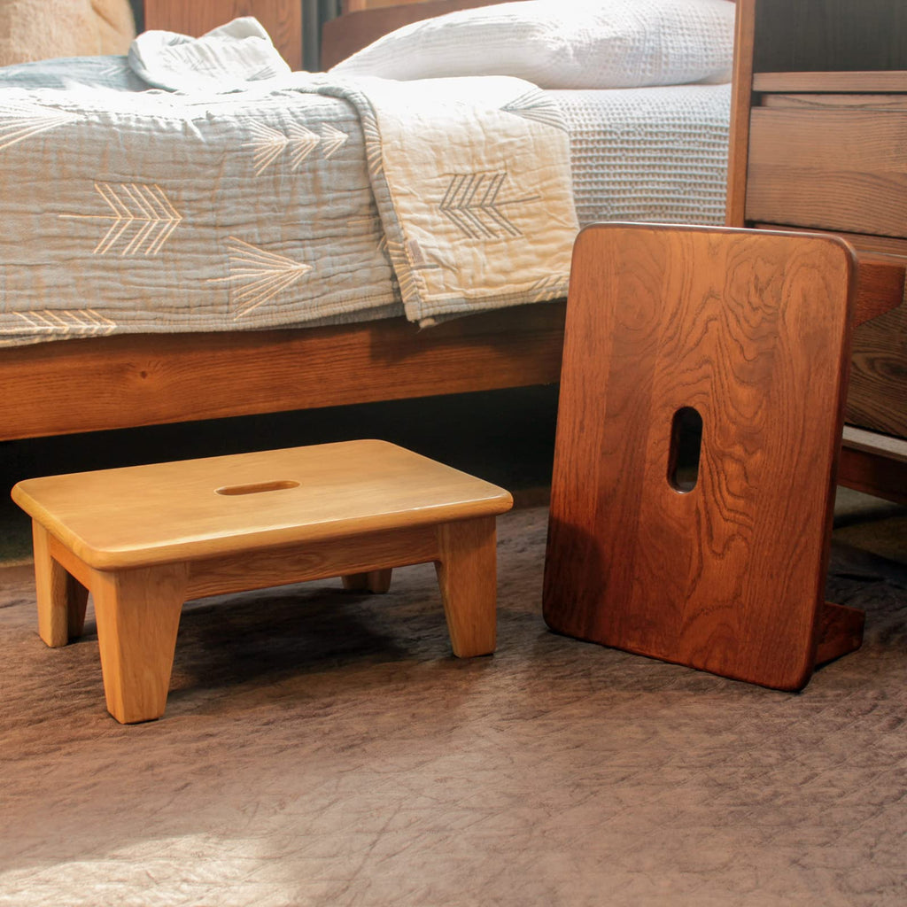 Oak Step Stool for Bed, Wooden Stool for Adults & Seniors - 6.5" High, Non-Slip Mat, No Assembly Needed, Solid Wood