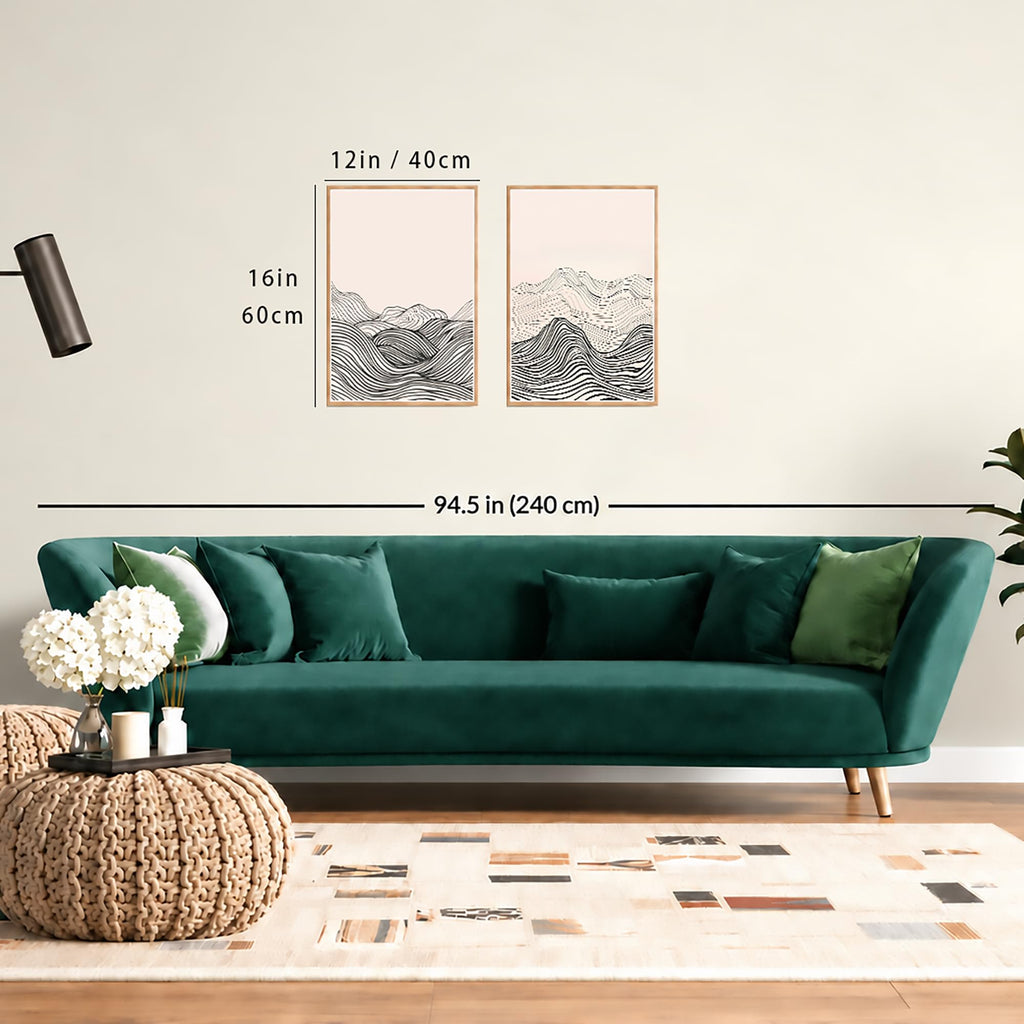 2-Pack Framed Minimalist Black and White Line Art Mountain Wall Art 16"x24"
