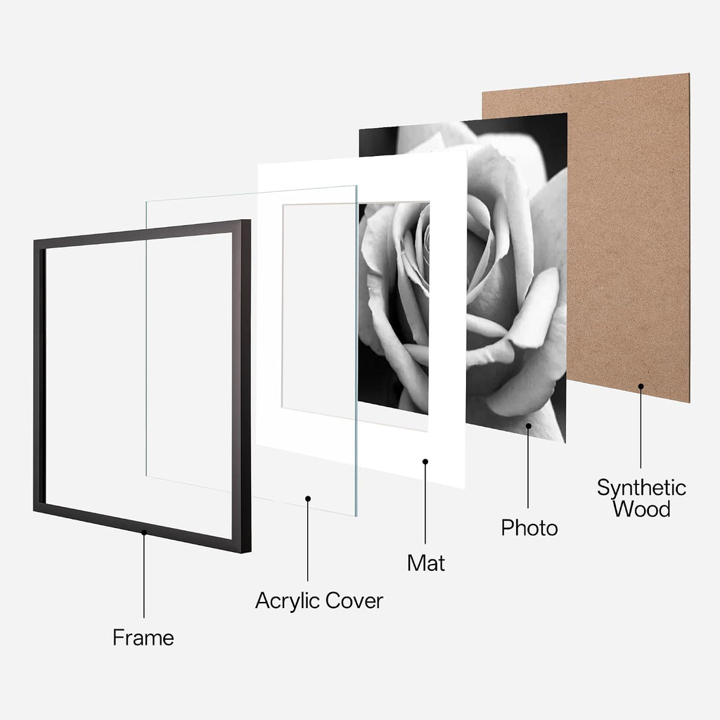 16x16 Picture Frame Set of 6, Display 12x12 with Mat | Gallery Wall Decor, Sturdy & Lightweight, Clear Acrylic, No