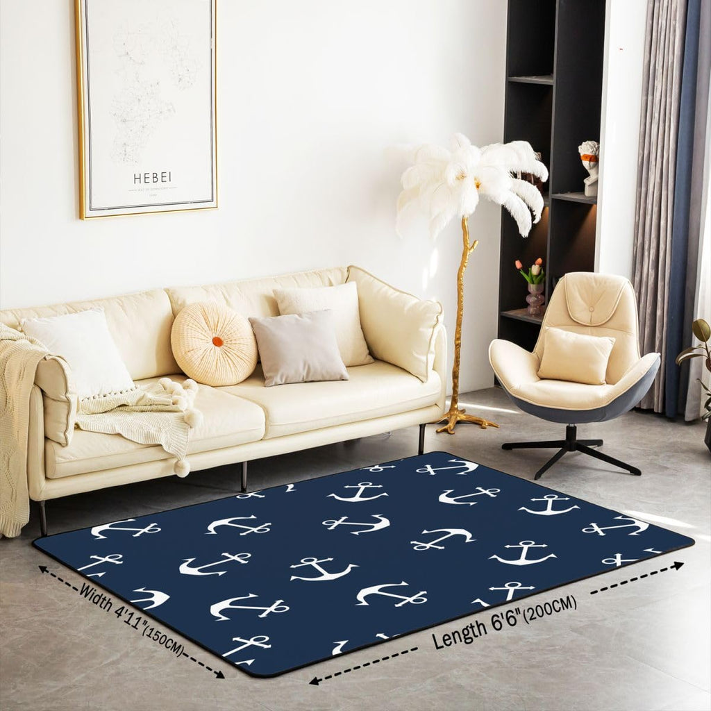 Anchor Area Rug 3x5 Anchor Decor Accent Rug Home Decor Nautical Ocean Themed Blue Decorative Rugs Indoor Floor Mat