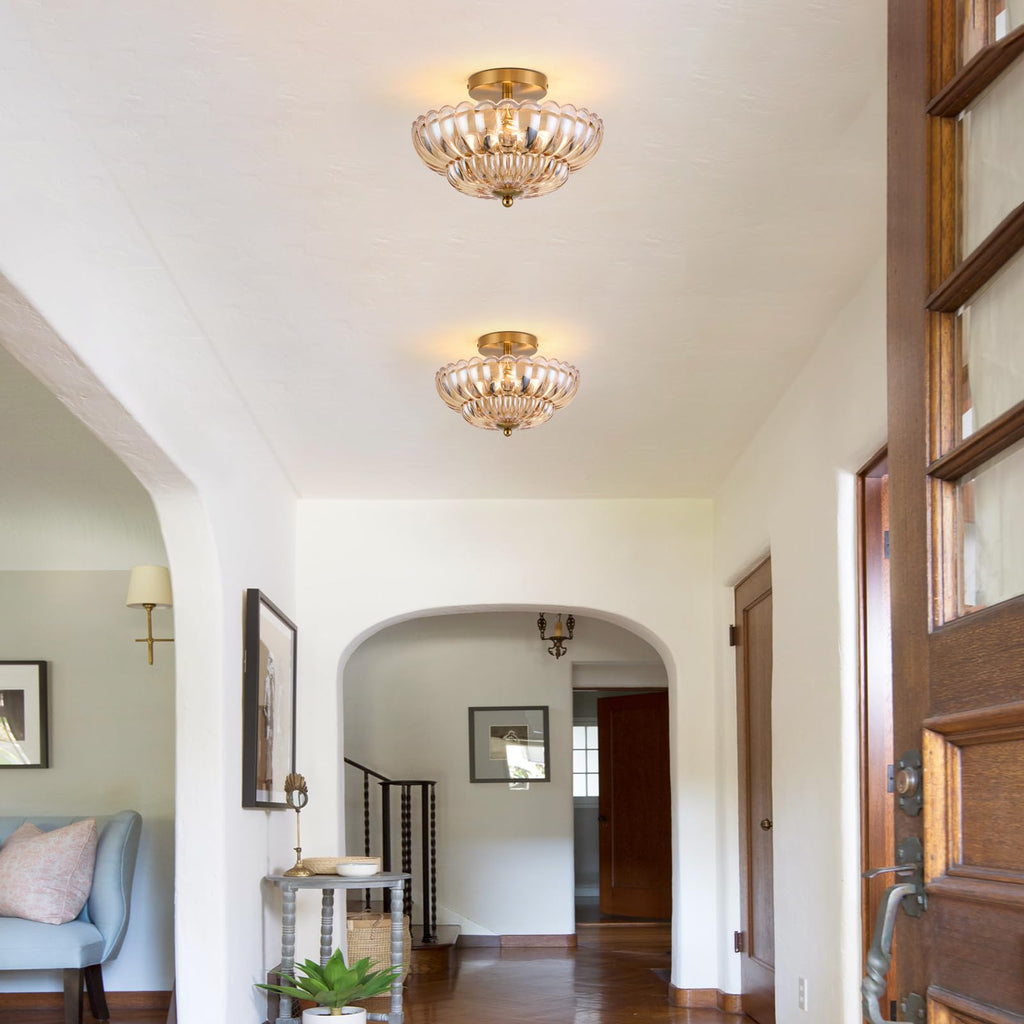 3-Light 12 Inch Amber Semi Flush Mount Ceiling Light