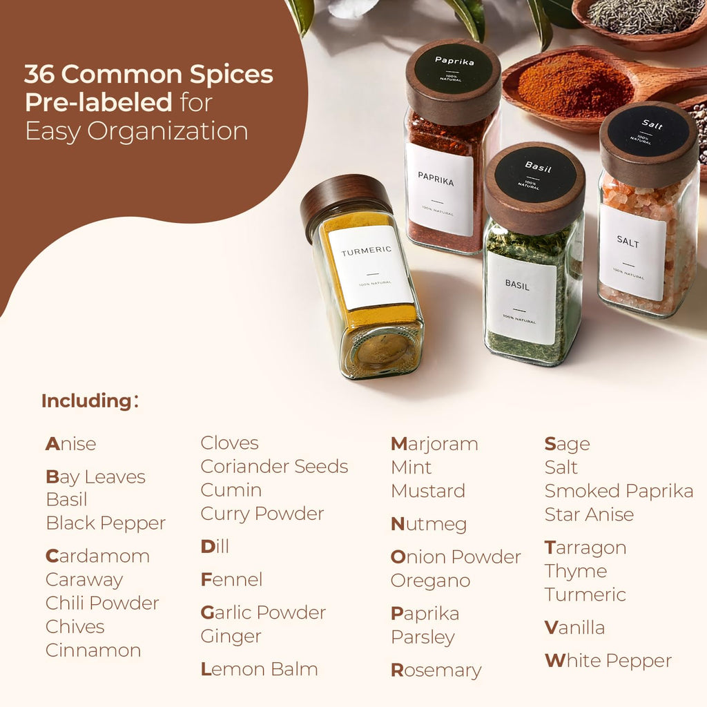 Glass Spice Storage Jars with Acacia Wood Lids & Labels 4Oz 24Pack