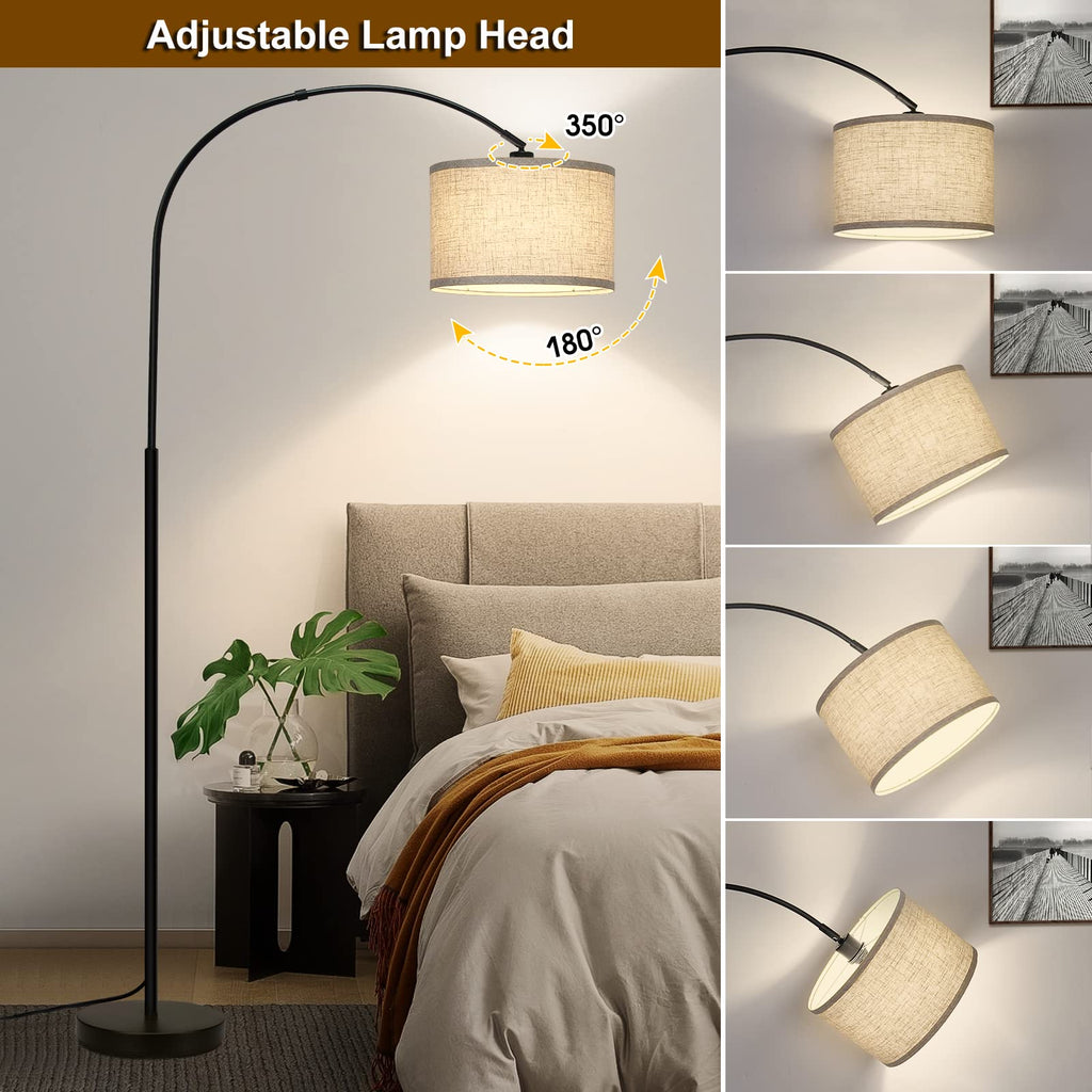Arc Floor Lamps, Modern Standing Lamp with Adjustable Hanging Drum Shade, Tall Pole Lamp with Foot Switch, Over
