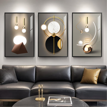 Framed Modern Black White and Gold Wall Art, 24x36 Inch