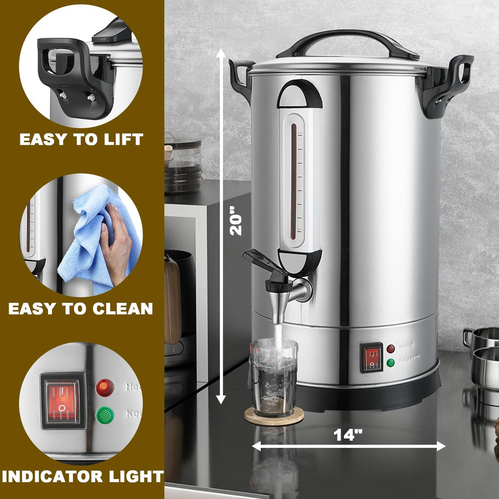 Commercial Coffee Maker 100 Cup Large Coffee Urn 4 Gallon 16L Industrial Coffee Dispenser 1300W Quick Brew Dual Wall