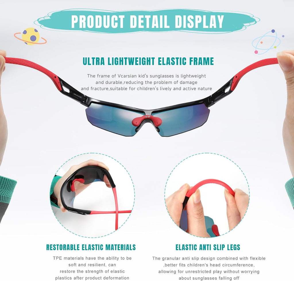 Kids Sunglasses Polarized Youth Baseball Softball Cycling Sports Sun Glasses Boys Girls