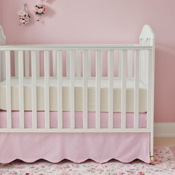Scallop Edge Cotton Crib Skirt, Baby Boy Girl Gender Neutral Crib Skirt Toddler Bedskirt Farmhouse Chic Plaid Nursery