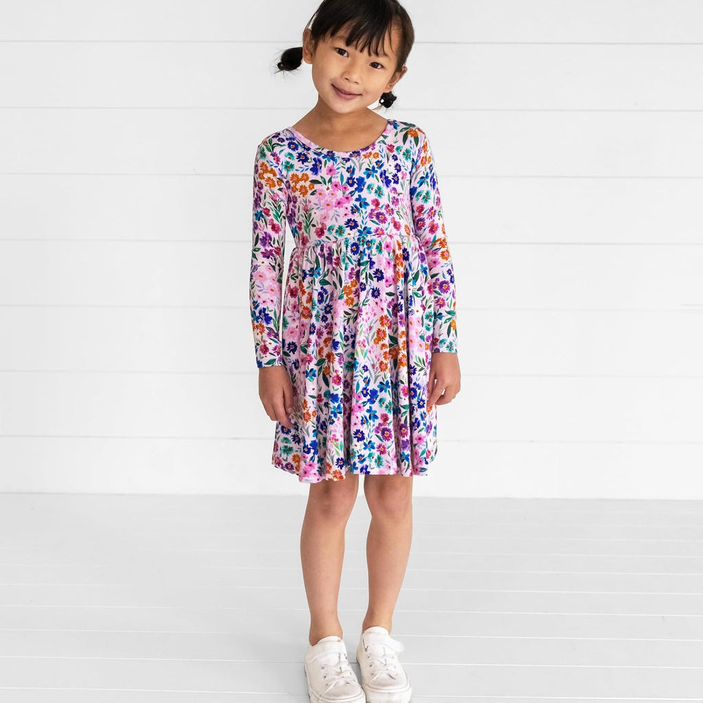 Long Sleeve Twirl Dress for Girls - Viscose from Bamboo Toddler Dresses w/Pockets & Tagless Comfort