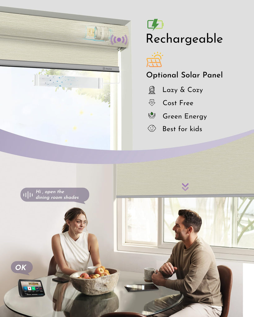 Smart Blackout Roller Shades for Alexa Google Textured Gleaming Fabric Rechargeable Motorized Blinds Cordless Remote
