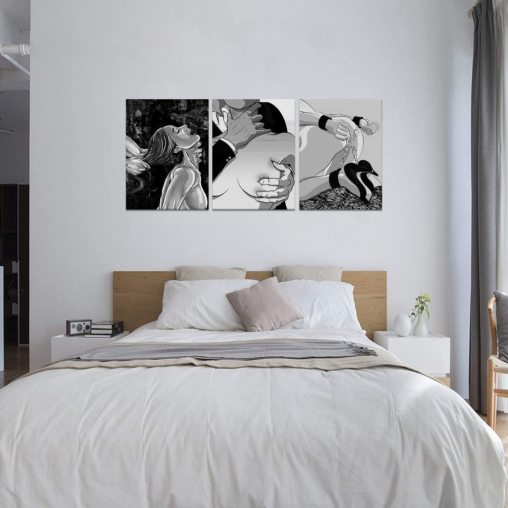 Sexy Lovers Wall Art Couple Poster Abstract Body Art Black and White Picture Sexy Women Paintings Canvas Artwork Bar