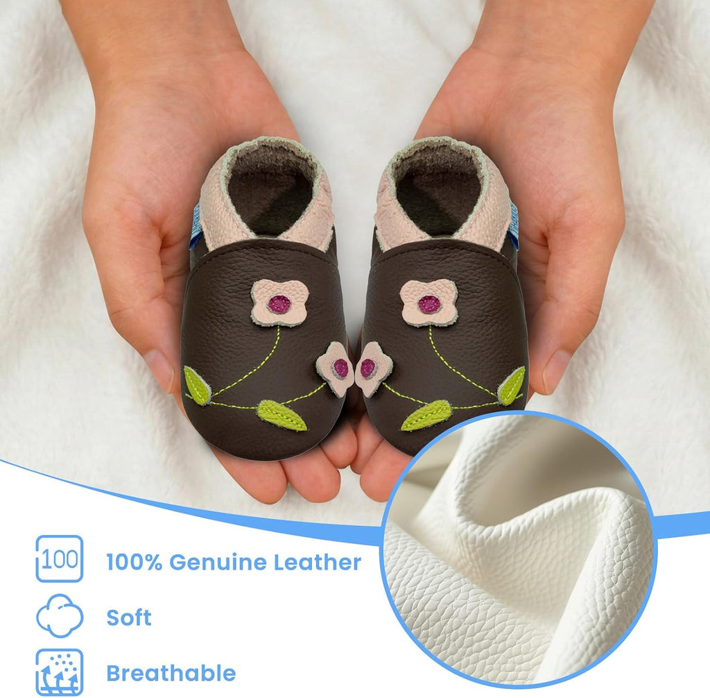 Baby Rubber Sole Shoes Boys Girls Infant Crawling Toddler Moccasins Leather Walking Anti-Slip Sole Slippers