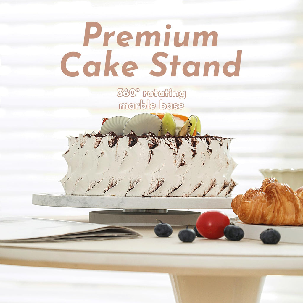 Marble Cake Stand with Acrylic Dome Lid, Cake Holder 360° Rotating, Cake Plate Board for Party, Wedding, Cake Display
