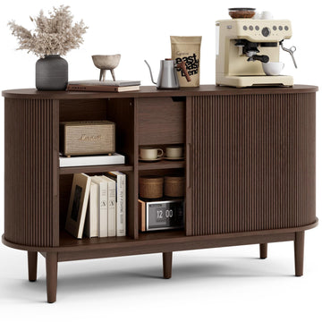 Sideboard Buffet Cabinet with Storage, 55" Fluted Coffee Bar Cabinet with Tambour Sliding Doors and Drawer, Mid