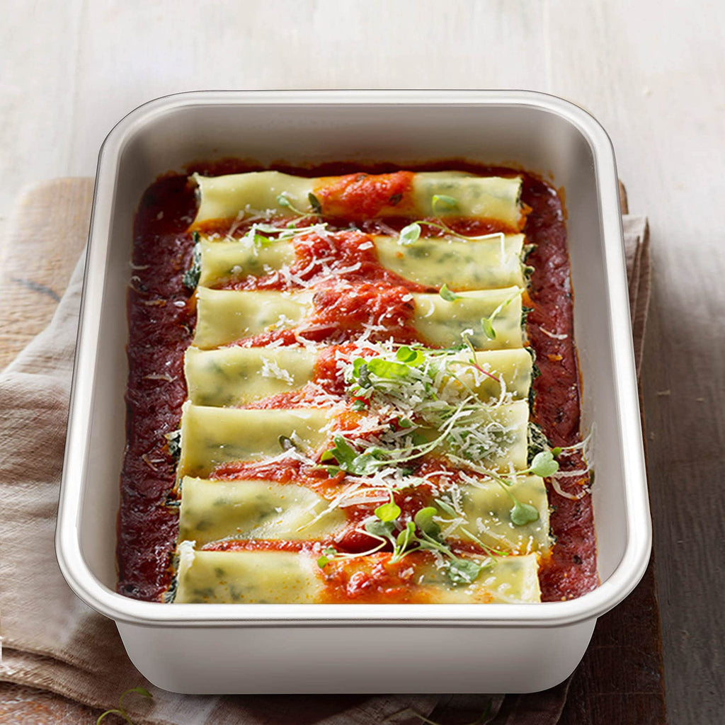 Deep Lasagna Pan Set of 2, Stainless Steel Rectangular Roasting Baking Pans, 12.75 x 10 & 10.6x8.3 Inches Roaster