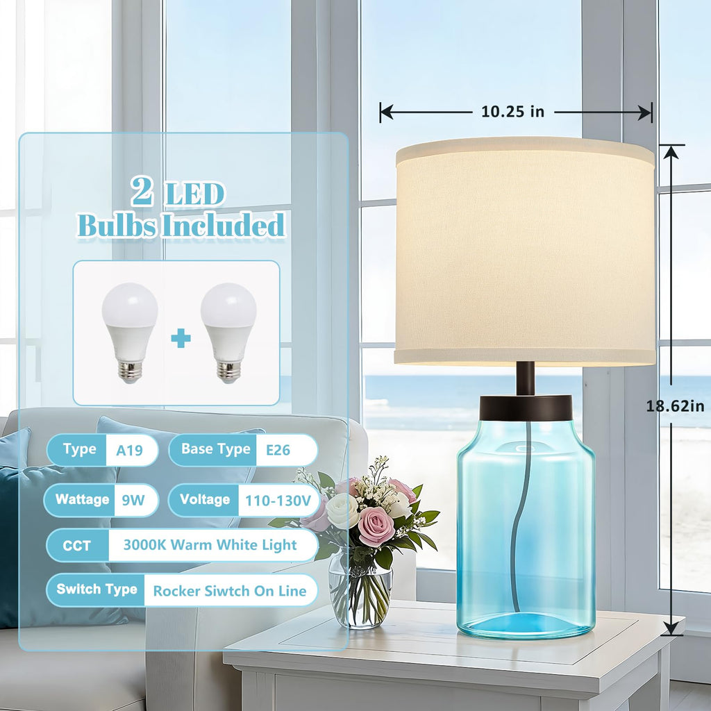 Coastal Fillable Table Lamps, Bedside Lamps Set of 2 Decor