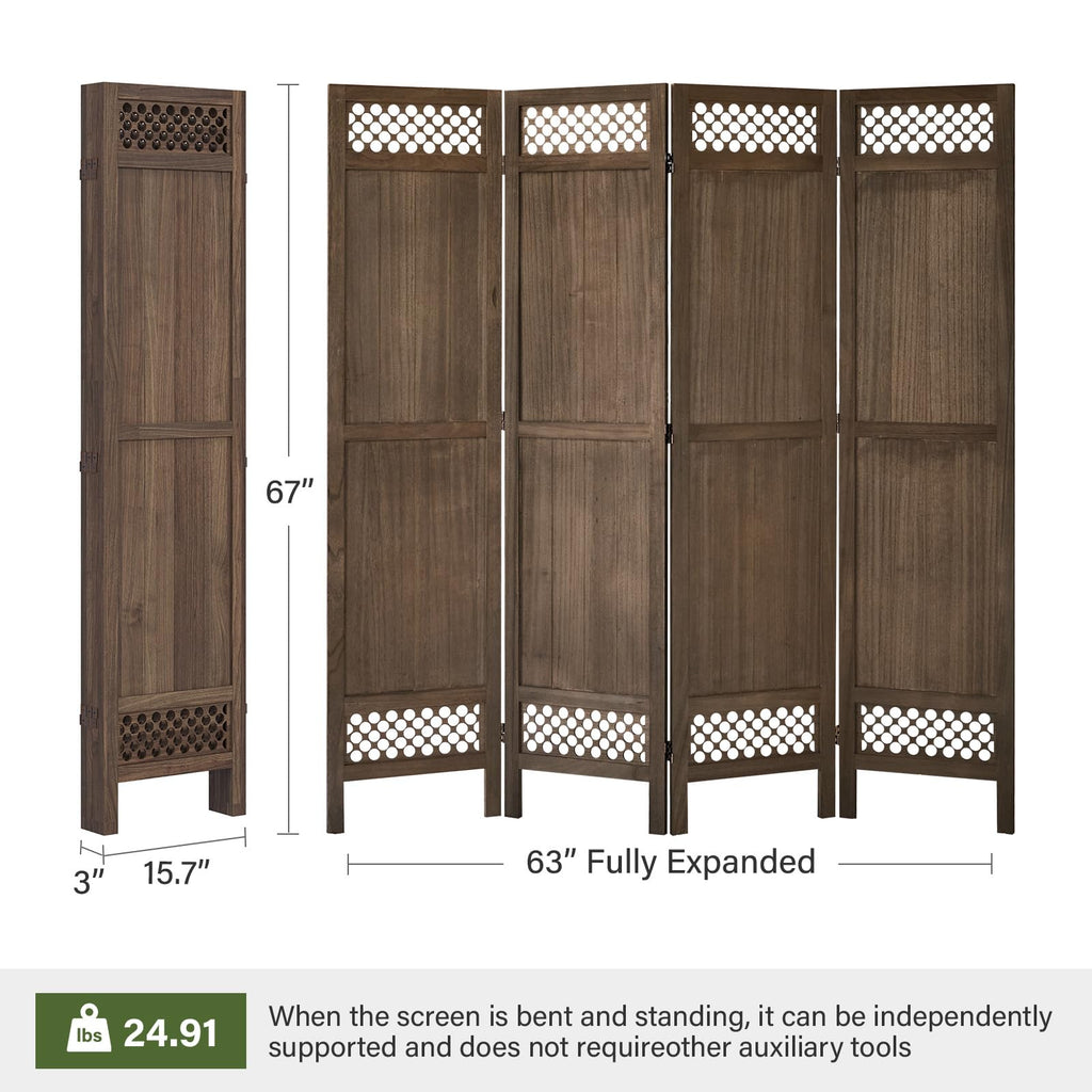 Privacy Screen Room Divider Panel - Real Wood Folding Partition Room Dividers, No-Assembly Required, Enhance Privacy