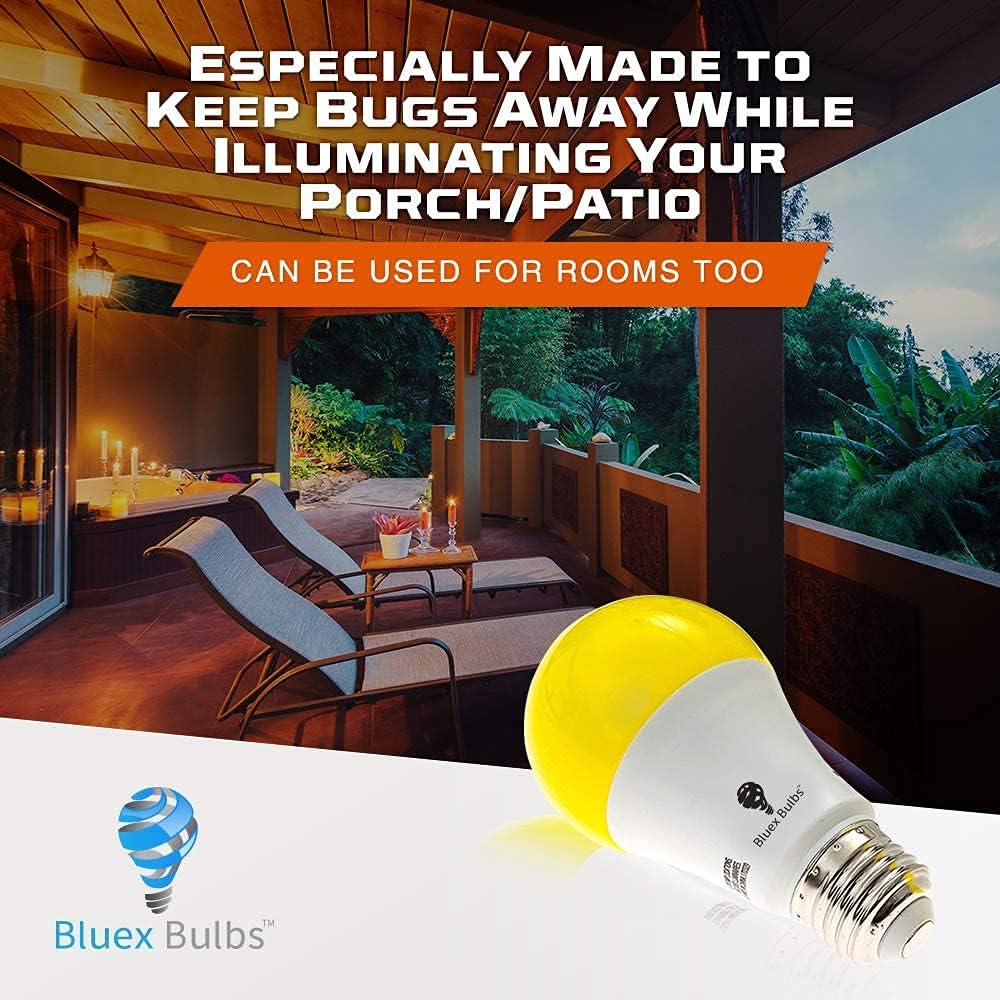 A19 Amber Yellow LED Bug Light Bulb - No Blue Light, 650 Lumens, 120V E26 Medium Base, 9.5-Watt (60-Watt