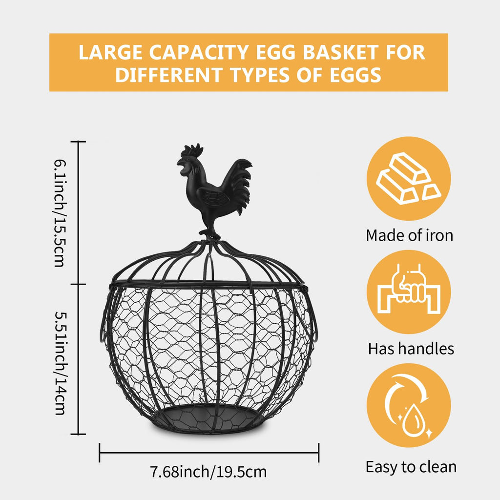 Wire Egg Basket for Gathering Fresh Eggs Collecting Basket With Handle, Decorative Egg Metal Basket for Counter