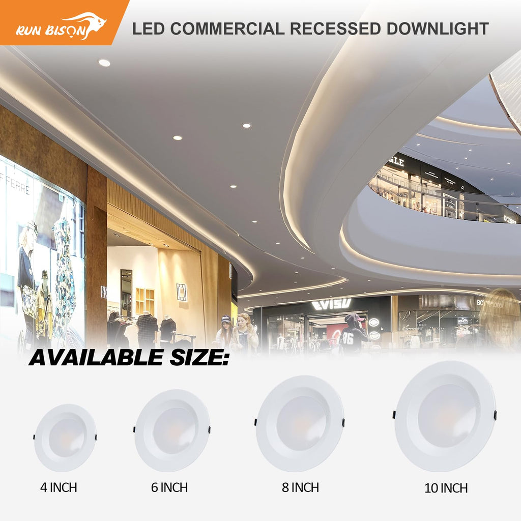 10 Inch Recessed LED Commercial Downlight with J-Box, Wattage Adjustable 22/29/37.5W,3 Color Selectable