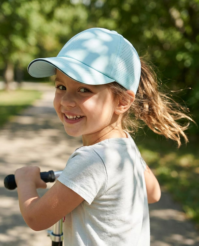 Little Girls Reflective Baseball Cap Criss Cross Ponytail Hat Kids Quick Dry Mesh Summer Sports Hat for Toddler Ages