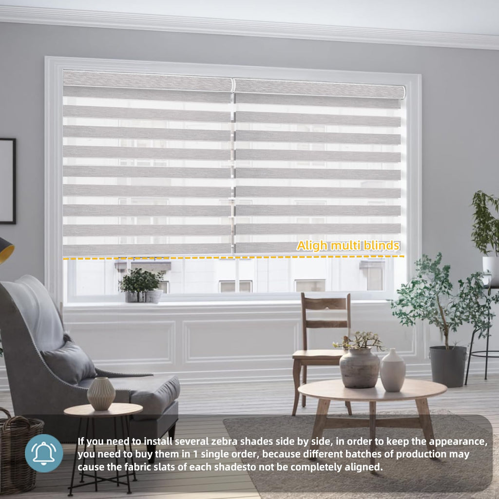 Customized Motorized Zebra Blinds, 60% Blackout Light-Grey
