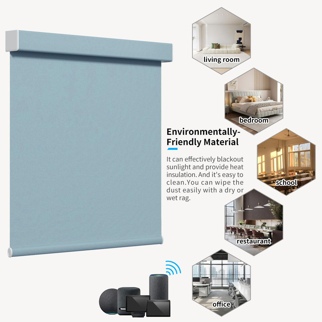Custom Motorized Roller Shade Smart Window Roller Shade Remote Blackout Control Compatible with Alexa and Google Home