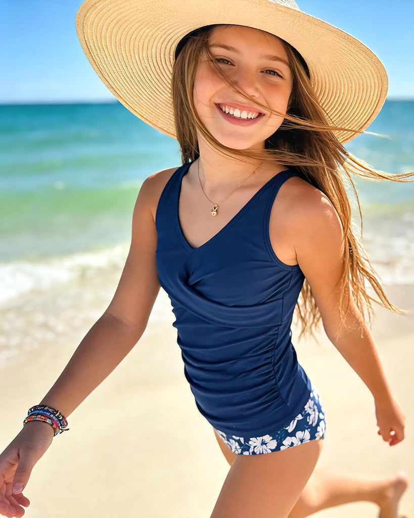 Girls Tankini Swimsuit 2 Piece Adjustable Straps Teen Bathing Suit