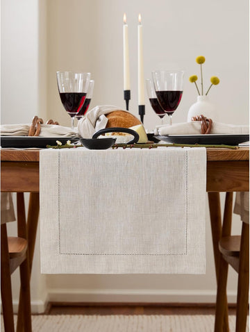 100% Linen Table Runner Natural, Classic Hemstitch 14 x 108 in