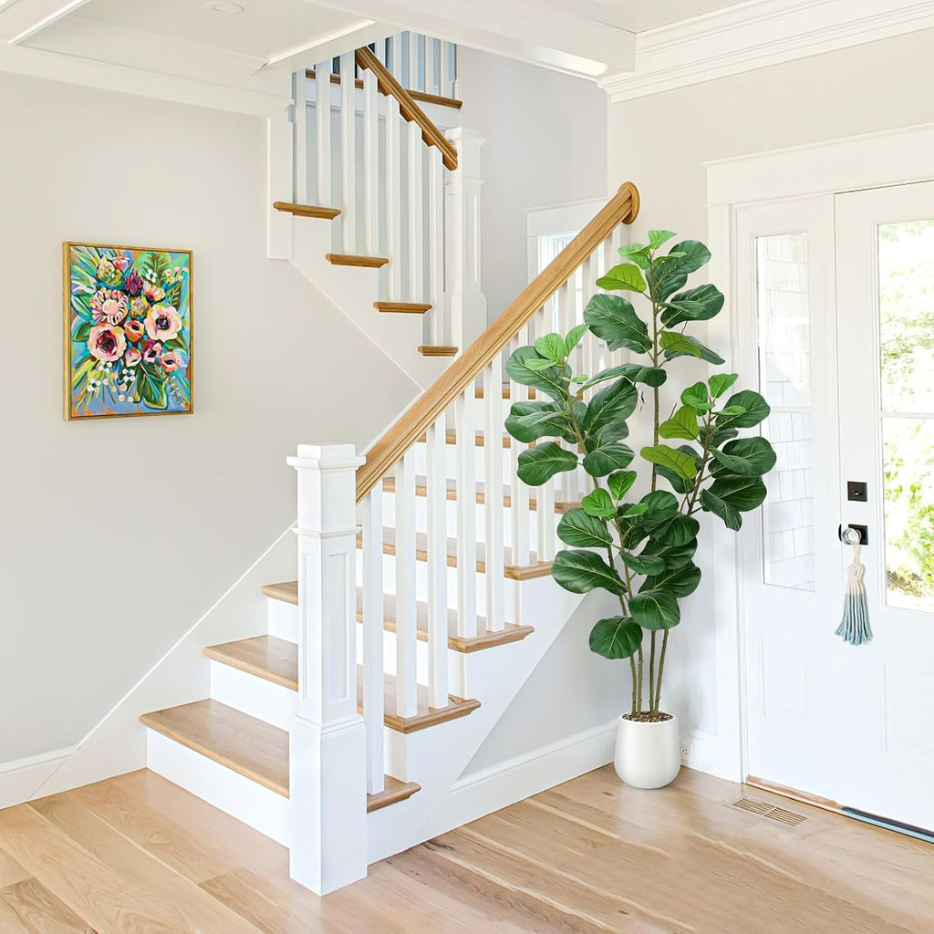 Faux Fiddle Leaf Fig Tree 5ft with White Planter 4 Trunk Fake Plants in Pot