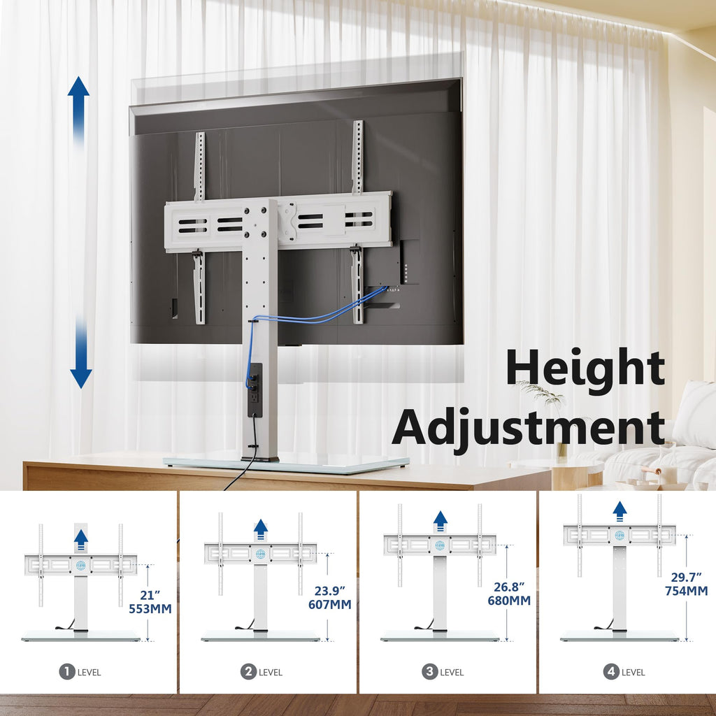 Universal TV Stand with Power Outlets for 50-85 Inch TVs, White