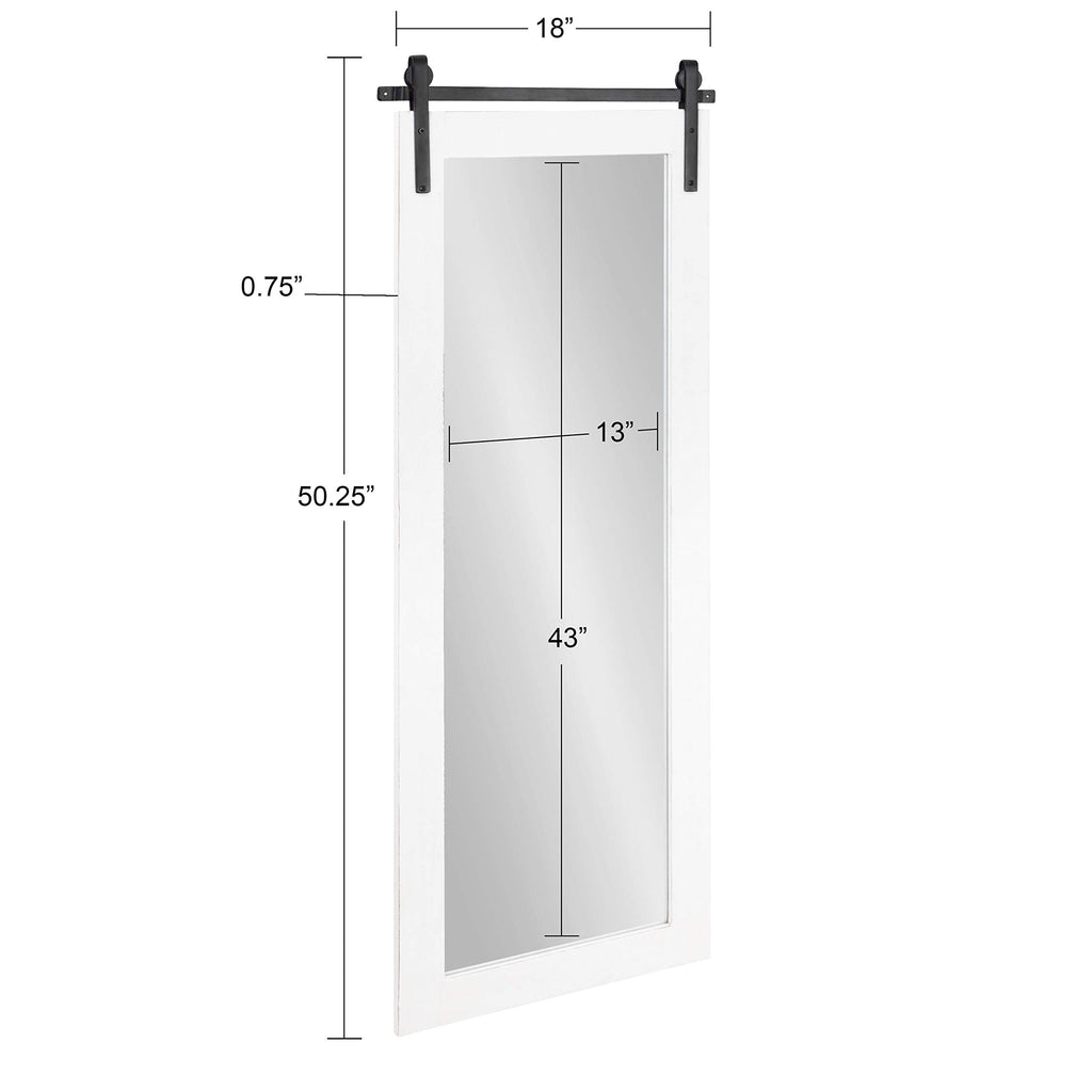 Cates Farmhouse Wood Framed Full Length Panel Mirror, 18 x 50, White, Barn Door-Inspired Rustic Mirrors for Wall