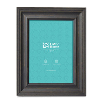 5x7 Picture Frames (3 Pack, Black Wood Grain) Rustic Photo Frame Set with High Definition Glass for Wall Mount &