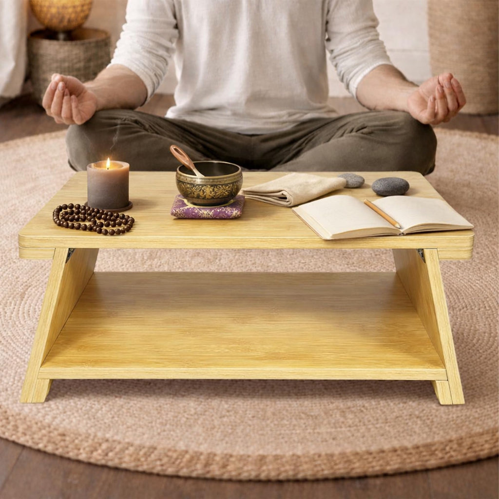 Floor Table, Altar Table Paulownia Folding Design, Low Meditation Table for Sitting on The Floor Japaness Table