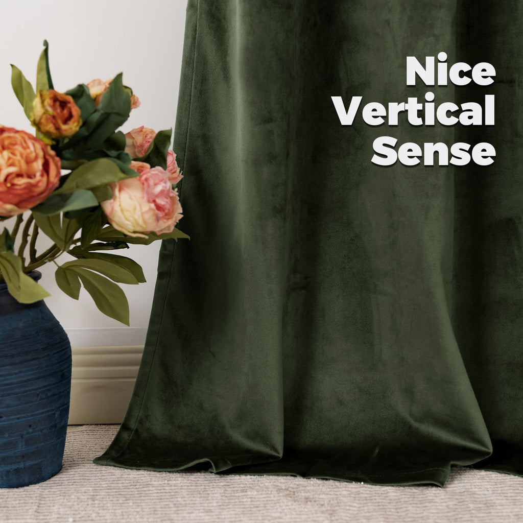 Olive Green Velvet Blackout Curtains 52 x 84 Inch Length, 2 Panels