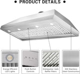 48 Inch Stainless Steel Range Hood Insert 1260 CFM 4 Speed LED Lights Dishwasher-Safe Baffle Filters