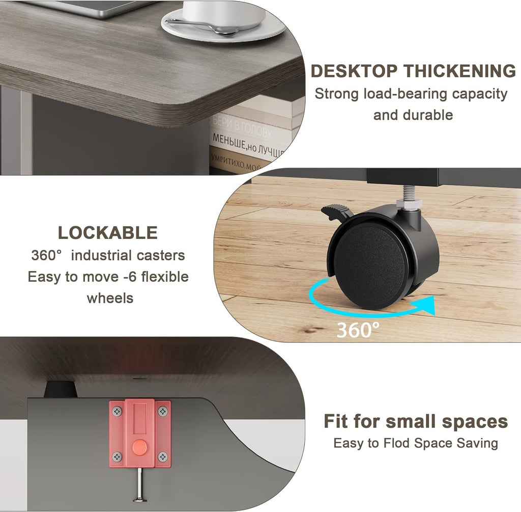 FoldingTable, Drop Leaf Dining Table with 6 Wheels and 2-Layer Storage Shelf, Space Saving Table for Small Spaces