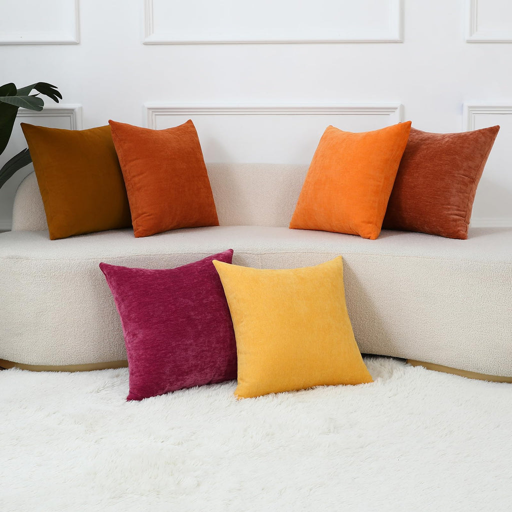 Plum Purple Soft Throw Pillow Covers Decorative Chenille Square Couch Cushion Cases Sofa Decor, Set of 2, 18 x 18