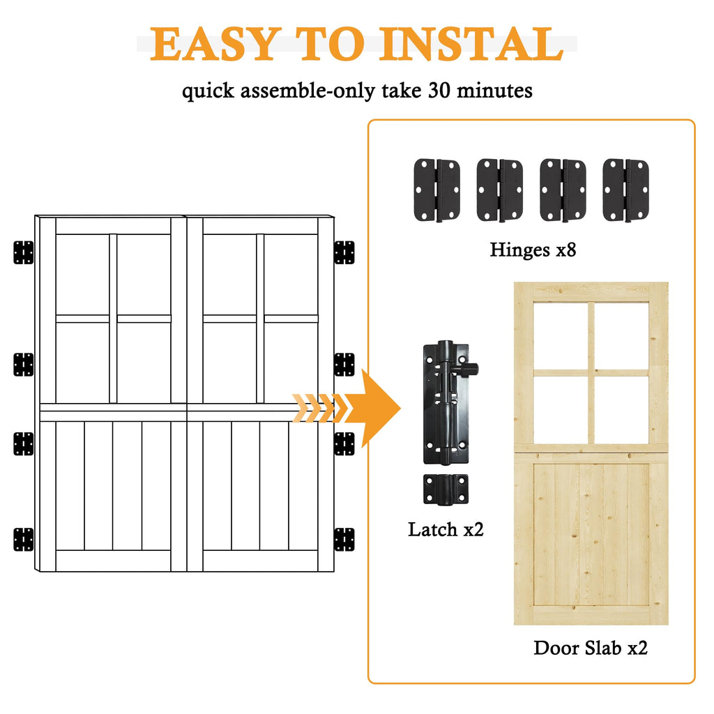 72"(Double 36") x 80" Dutch Door Slab, 1.75" Pine Front Entry Interior Style